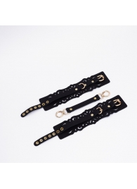 Черный кожаные оковы с узорами и золотистой фурнитурой - Crazy Handmade - купить с доставкой в Шахтах
