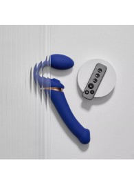 Синий безремневой страпон Multi Orgasm Bendable Strap-On size XL с клиторальной стимуляцией - Strap-on-me - купить с доставкой в Шахтах