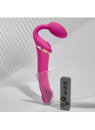 Ярко-розовый безремневой страпон Multi Orgasm Bendable Strap-On size XL с клиторальной стимуляцией - Strap-on-me - купить с доставкой в Шахтах
