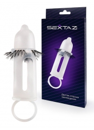 Эластичная насадка на пенис с подхватом мошонки и стимулирующими «ресничками» - Sextaz - в Шахтах купить с доставкой