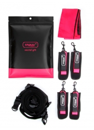 Черно-розовый эротический набор: фиксатор, оковы, наручники, повязка - Erokay - купить с доставкой в Шахтах