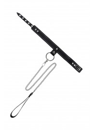 Черный узкий однослойный ошейник с серебристым поводком-цепочкой - Pecado - купить с доставкой в Шахтах