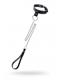 Черный узкий однослойный ошейник с серебристым поводком-цепочкой - Pecado - купить с доставкой в Шахтах