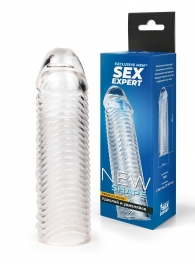 Прозрачная закрытая насадка на пенис с ребрышками - 16 см. - Sex Expert - в Шахтах купить с доставкой