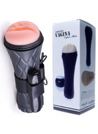 Телесный мастурбатор-вагина в черной колбе с вибрацией - Boys of Toys - в Шахтах купить с доставкой