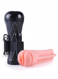 Телесный мастурбатор-вагина в черной колбе с вибрацией - Boys of Toys - в Шахтах купить с доставкой