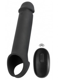 Черная вибронасадка для пениса с хомутом для мошонки и пультом ДУ Remote Controlled Penis Extension - Orion - в Шахтах купить с доставкой