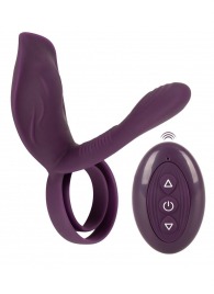 Фиолетовая насадка на член с клиторальным отростком и пультом ДУ RC Couple’s Vibrator 2 - Orion - в Шахтах купить с доставкой