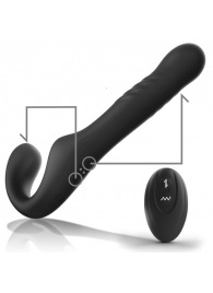 Черный безремневой страпон с вибрацией и возвратно-поступательными движениями - 24 см. - Ibiza - купить с доставкой в Шахтах