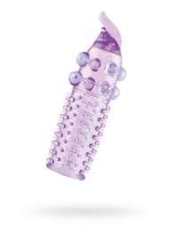 Гелевая фиолетовая насадка с шариками, шипами и усиком - 11 см. - Toyfa Basic - в Шахтах купить с доставкой