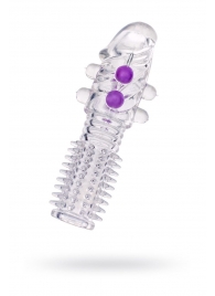 Гелевая прозрачная насадка с шариками и шипами - 14 см. - Toyfa Basic - в Шахтах купить с доставкой