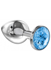 Большая серебристая анальная пробка Diamond Light blue Sparkle Large с голубым кристаллом - 8 см. - Lola Games - купить с доставкой в Шахтах