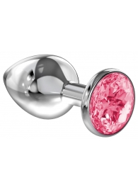 Большая серебристая анальная пробка Diamond Pink Sparkle Large с розовым кристаллом - 8 см. - Lola Games - купить с доставкой в Шахтах