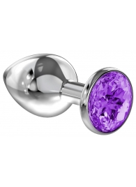 Большая серебристая анальная пробка Diamond Purple Sparkle Large с фиолетовым кристаллом - 8 см. - Lola Games - купить с доставкой в Шахтах