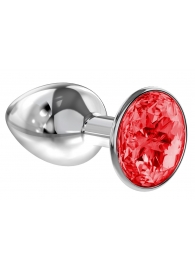Малая серебристая анальная пробка Diamond Red Sparkle Small с красным кристаллом - 7 см. - Lola Games - купить с доставкой в Шахтах