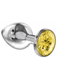 Большая серебристая анальная пробка Diamond Yellow Sparkle Large с жёлтым кристаллом - 8 см. - Lola Games - купить с доставкой в Шахтах