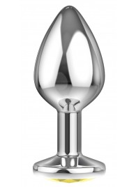 Малая серебристая анальная пробка Diamond Yellow Sparkle Small с жёлтым кристаллом - 7 см. - Lola Games - купить с доставкой в Шахтах