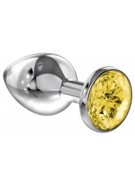 Малая серебристая анальная пробка Diamond Yellow Sparkle Small с жёлтым кристаллом - 7 см. - Lola Games - купить с доставкой в Шахтах