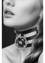 Чёрный тройной чокер с большим кольцом - Bijoux Pour Toi - купить с доставкой в Шахтах