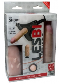 Телесный поясной страпон LESBI с вагинальной пробкой - 17 см. - LOVETOY (А-Полимер) - купить с доставкой в Шахтах