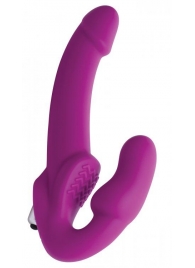 Ярко-розовый безремневой вибрострапон Evoke Vibrating Strapless Silicone Strap-on Dildo - XR Brands - купить с доставкой в Шахтах