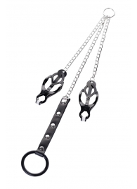 Черно-серебристые зажимы для сосков с кольцом для пениса TOYFA Metal - ToyFa - купить с доставкой в Шахтах