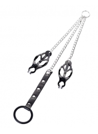 Черно-серебристые зажимы для сосков с кольцом для пениса TOYFA Metal - ToyFa - купить с доставкой в Шахтах