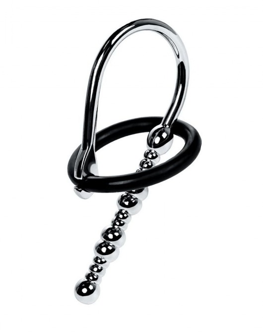 Серебристый уретральный плаг-бусины TOYFA Metal с мягким фиксириющим кольцом - ToyFa - купить с доставкой в Шахтах