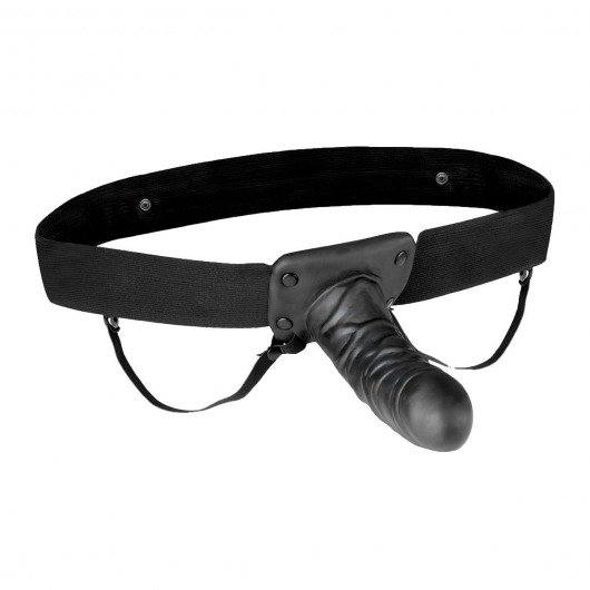 Чёрный полый страпон с вибрацией Unisex Vibrating Hollow Strap-On - 14 см. - Lux Fetish - купить с доставкой в Шахтах