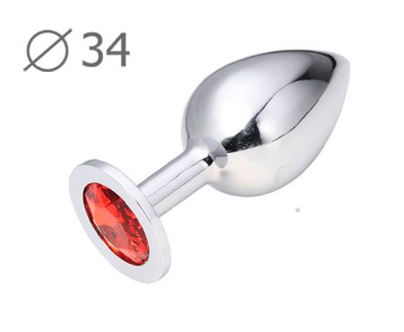 Коническая серебристая анальная втулка с красным кристаллом - 8,2 см. - Anal Jewelry Plug - купить с доставкой в Шахтах