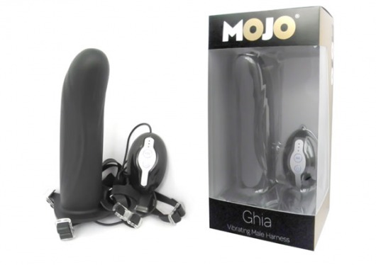 Черный страпон с вибратором Mojo Ghia - Seven Creations - купить с доставкой в Шахтах