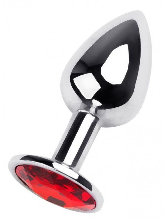 Маленькая коническая серебристая анальная пробка с красным кристаллом - 7 см. - ToyFa - купить с доставкой в Шахтах