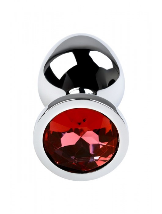 Серебристая коническая анальная пробка с красным кристаллом - 8 см. - ToyFa - купить с доставкой в Шахтах