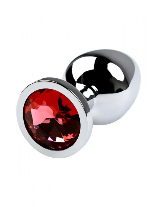 Серебристая коническая анальная пробка с красным кристаллом - 8 см. - ToyFa - купить с доставкой в Шахтах
