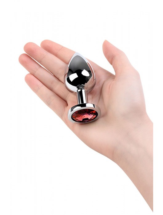 Серебристая коническая анальная пробка с красным кристаллом - 8 см. - ToyFa - купить с доставкой в Шахтах