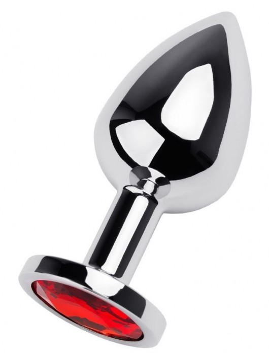 Серебристая коническая анальная пробка с красным кристаллом - 8 см. - ToyFa - купить с доставкой в Шахтах