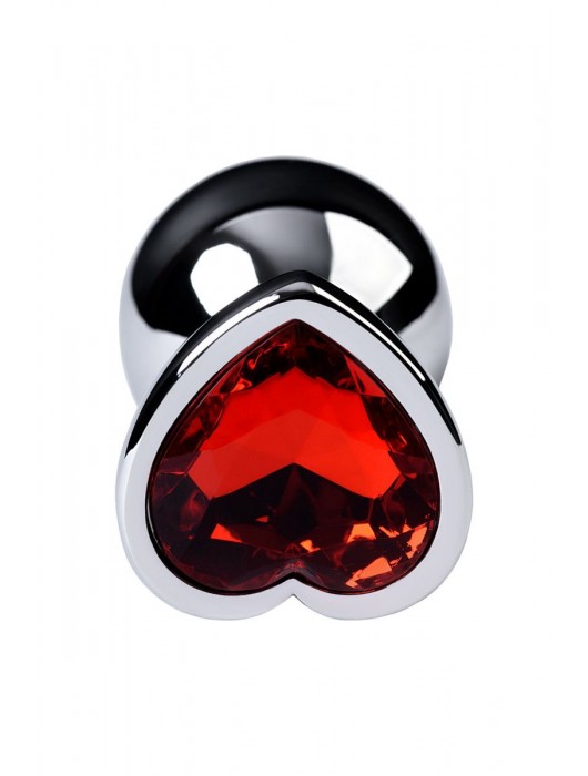 Серебристая коническая анальная пробка с красным кристаллом-сердечком - 7 см. - ToyFa - купить с доставкой в Шахтах