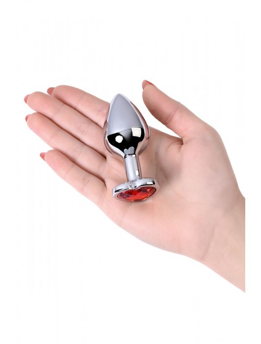 Серебристая коническая анальная пробка с красным кристаллом-сердечком - 7 см. - ToyFa - купить с доставкой в Шахтах