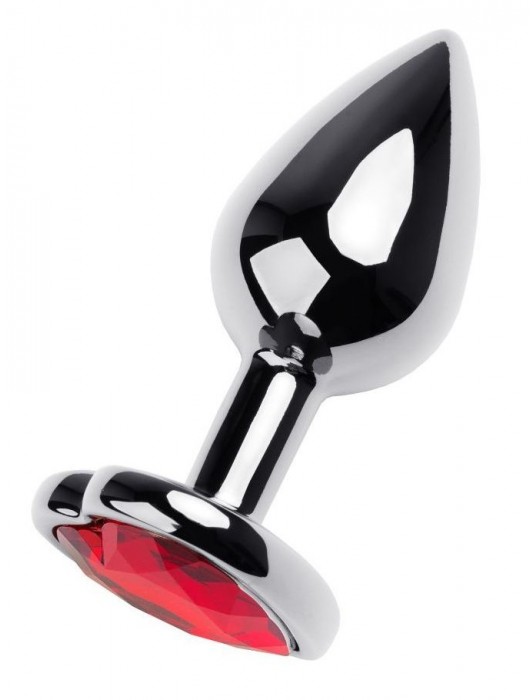 Серебристая коническая анальная пробка с красным кристаллом-сердечком - 7 см. - ToyFa - купить с доставкой в Шахтах