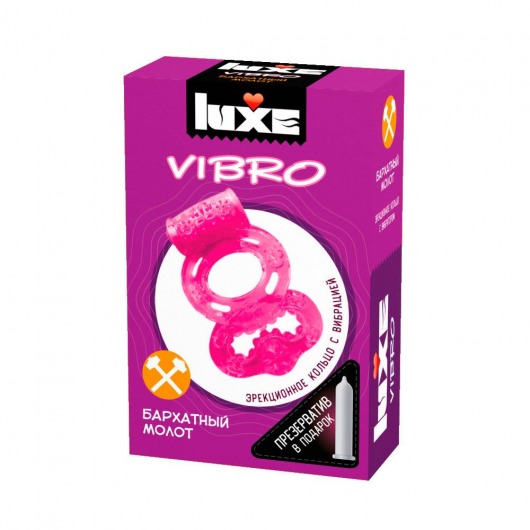 Розовое эрекционное виброкольцо Luxe VIBRO  Бархатный молот  + презерватив - Luxe - в Шахтах купить с доставкой