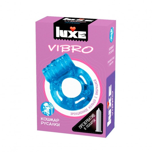 Голубое эрекционное виброкольцо Luxe VIBRO  Кошмар русалки  + презерватив - Luxe - в Шахтах купить с доставкой