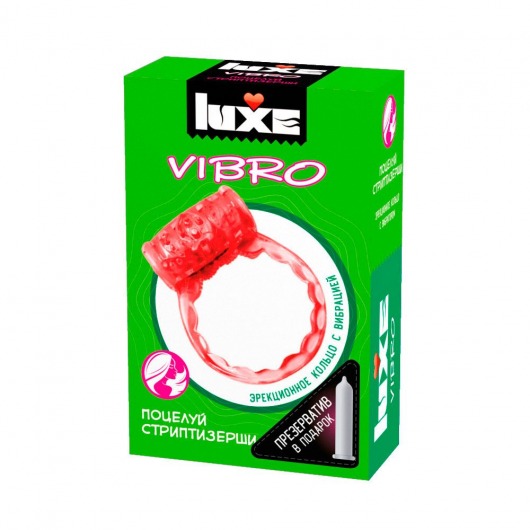 Розовое эрекционное виброкольцо Luxe VIBRO  Поцелуй стриптизёрши  + презерватив - Luxe - в Шахтах купить с доставкой
