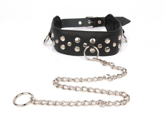 Черный ошейник с заклепками с металлическим поводком-цепочкой - Notabu - купить с доставкой в Шахтах