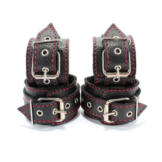 Черный бондажный набор с красной строчкой - БДСМ Арсенал - купить с доставкой в Шахтах