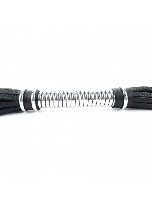 Черная длинная плеть с серебристой ручкой - 56 см. - БДСМ Арсенал - купить с доставкой в Шахтах