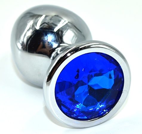 Серебристая анальная пробка из нержавеющей стали с синим кристаллом - 8,5 см. - Kanikule - купить с доставкой в Шахтах
