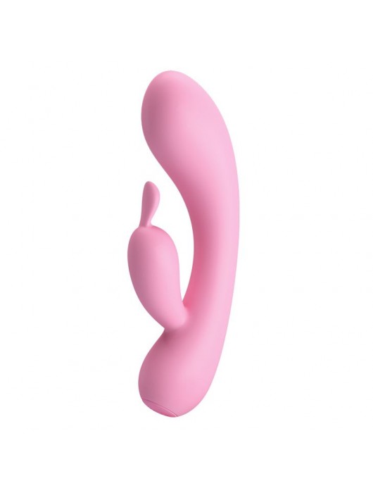 Нежно-розовый вибратор Hugo с клиторальным отростком - 16,5 см. - Baile