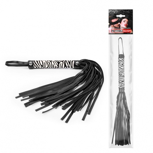Черная многохвостовая плеть с круглой ручкой-зеброй - 39 см. - Notabu - купить с доставкой в Шахтах