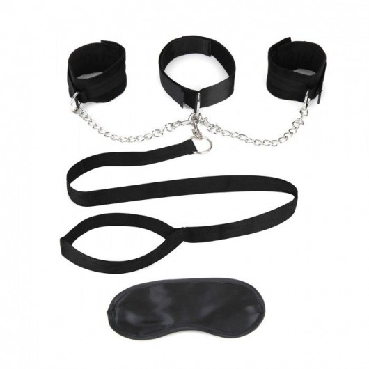 Чёрный ошейник с наручниками и поводком Collar Cuffs   Leash Set - Lux Fetish - купить с доставкой в Шахтах