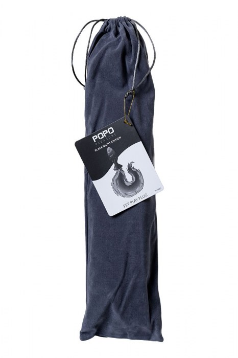 Черная анальная втулка с хвостом чернобурой лисы - размер М - POPO Pleasure